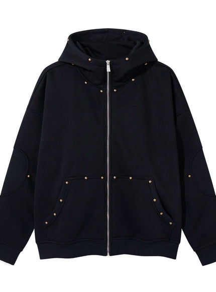 Model wearing Flower Gray rivet zipper cardigan hooded by Grozavu