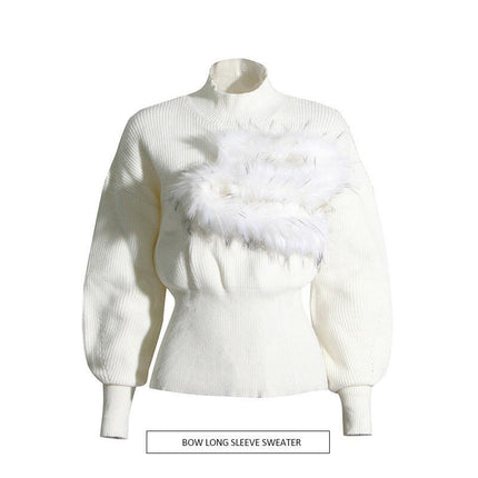 Grozavu's Stand Collar Feather Knit Sweater: Minimalist Style at €72.99