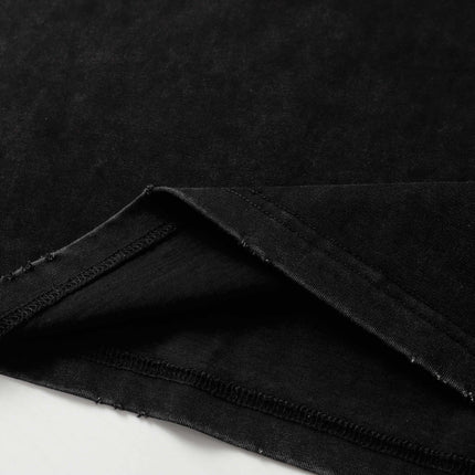 Washed Spliced Distressed T-Shirt – Loose Fit showing the soft cotton fabric and splicing details for a relaxed style.