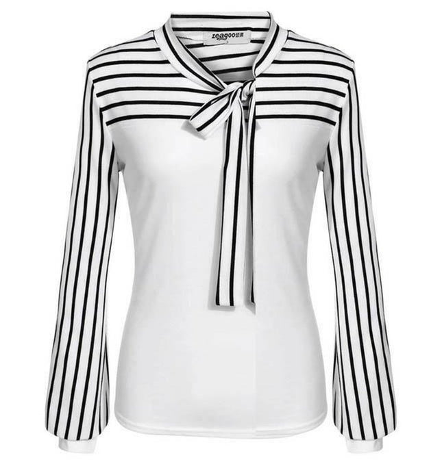 Grozavu's Slim Striped Patchwork Blouse: Fashionable O-Neck at €14.99