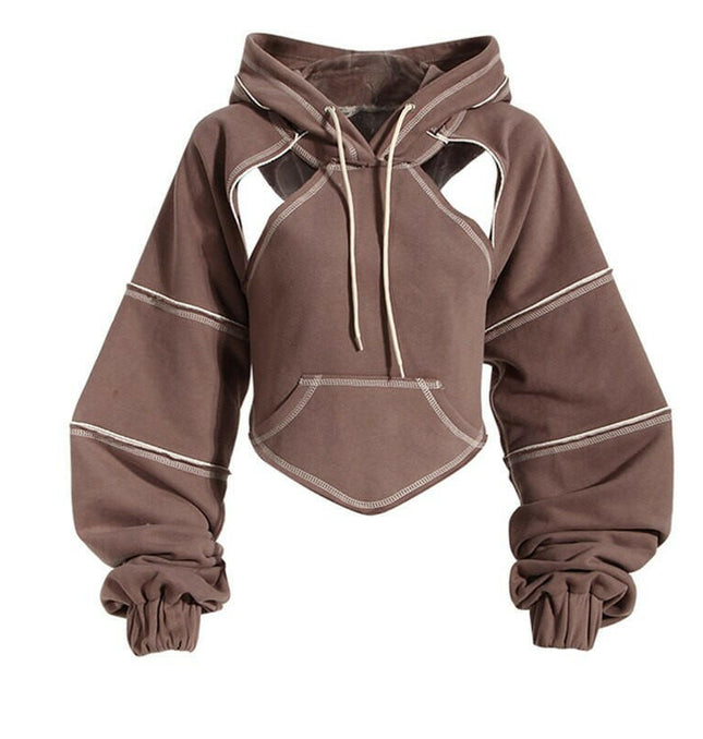 Grozavu's Irregular Cut-Out Hooded Sweatshirt: Fashionable Style at €58.99