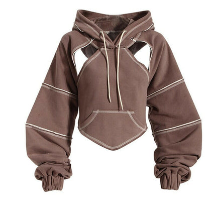 Grozavu's Irregular Cut-Out Hooded Sweatshirt: Fashionable Style at €58.99