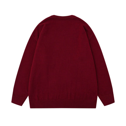 Embroidered Cable Knit VNeck Sweater