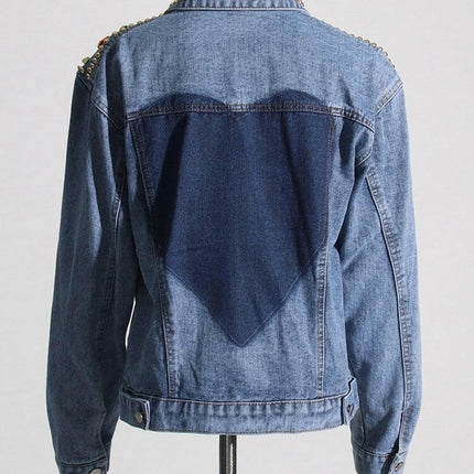 Grozavu's Patchwork Hit Color Denim Jacket: Fashionable Hollow-Out Design at €90.99