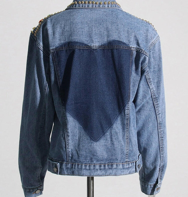 Grozavu's Patchwork Hit Color Denim Jacket: Fashionable Hollow-Out Design at €90.99