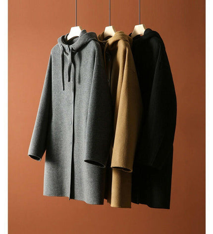 Grozavu's Versatile Hooded Patchwork Coat: Casual Chic in Woolen Fabric