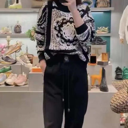 Camellia Jacquard Beaded Knit Sweater