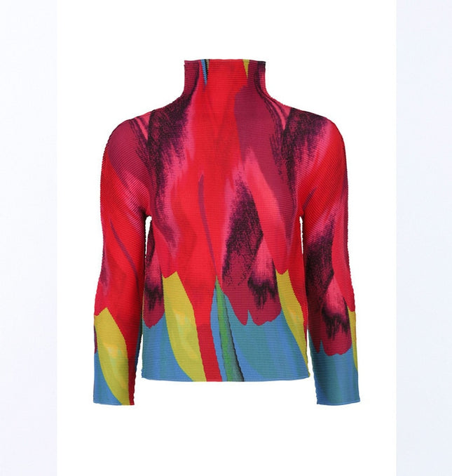 Grozavu Turtleneck Color Block Pleated Top at €77.99