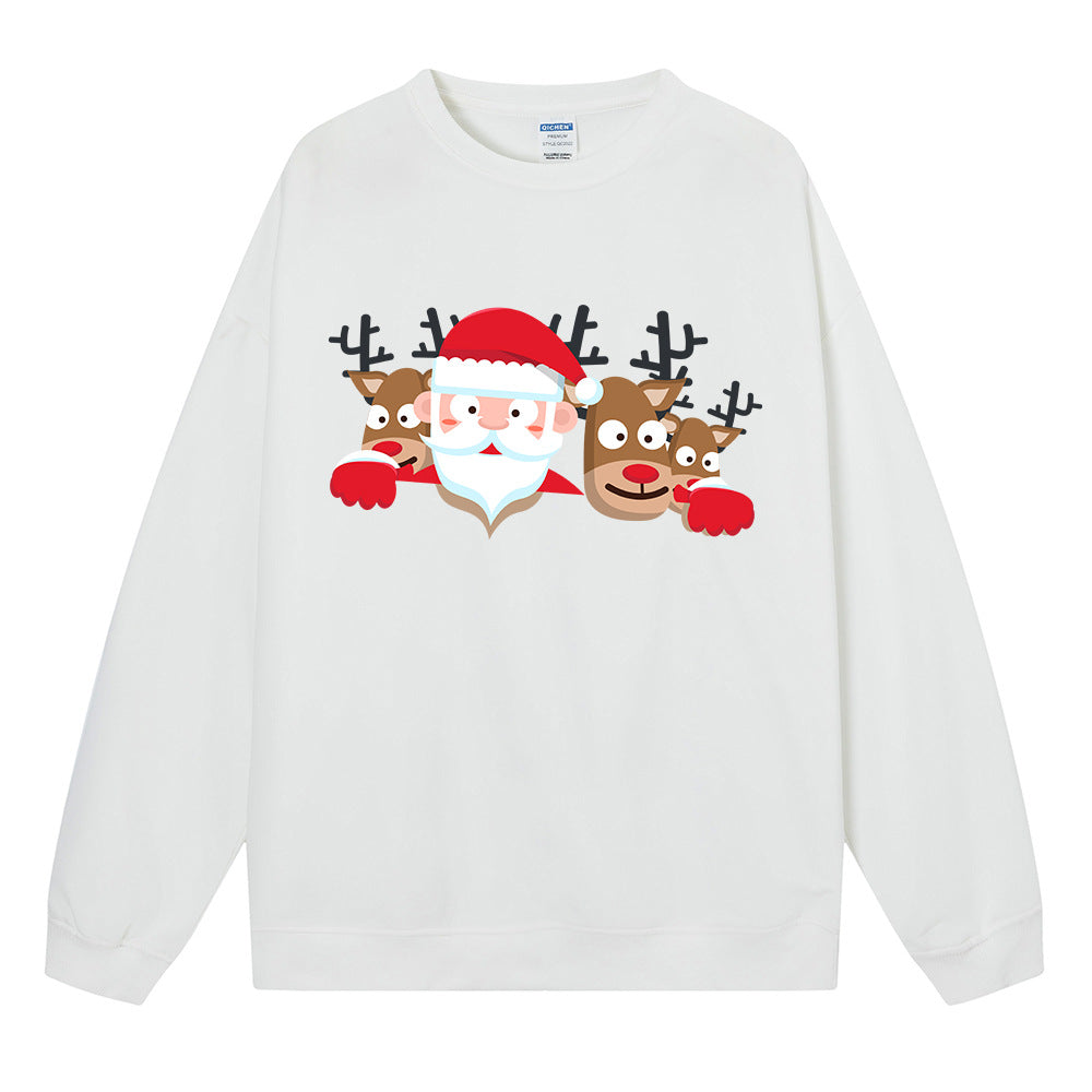 Christmas Reindeer Print Medium-Length Hoodie