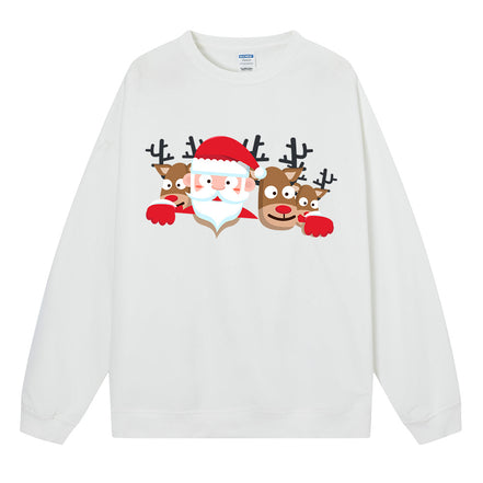 Christmas Reindeer Print Medium-Length Hoodie