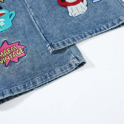 Pantalons en denim de collège avec patch de dessin animé