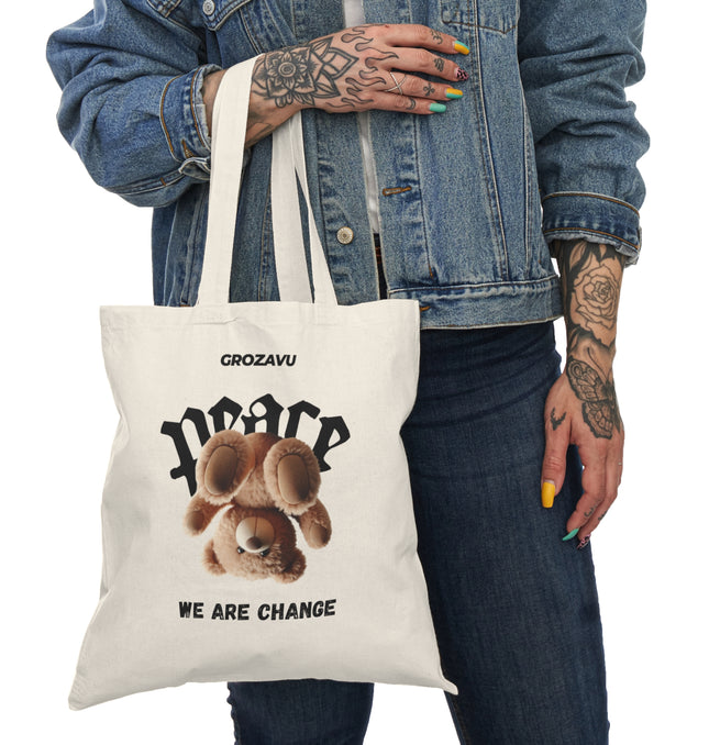 Peace We Are Change Natural Tote Bag - Eco-Friendly Canvas Bag for Everyday Use