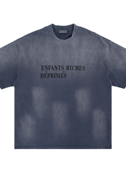 Gray faded drop shoulder tee with Grozavu logo