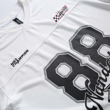 Digital Print Jersey TShirt - Loose Fit featuring sporty black graphics on a white background.