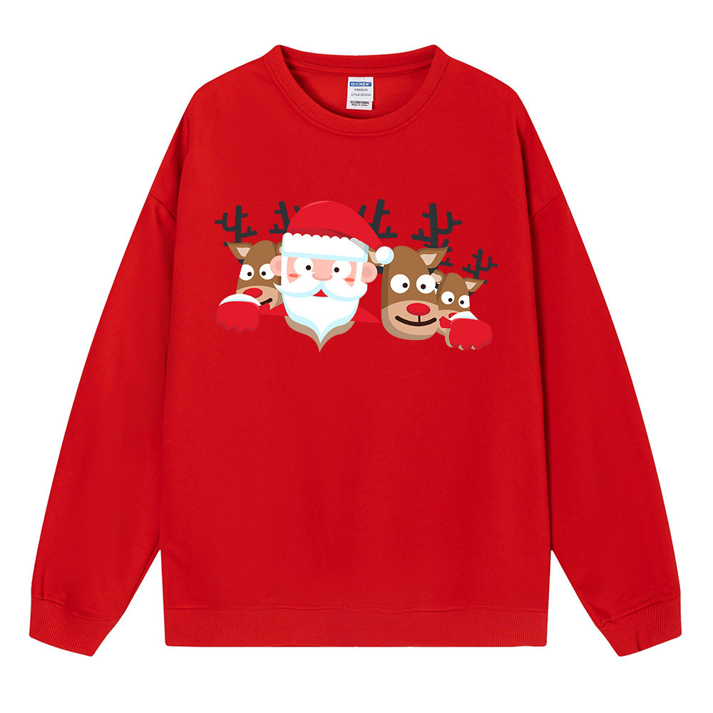 Christmas Reindeer Print Medium-Length Hoodie