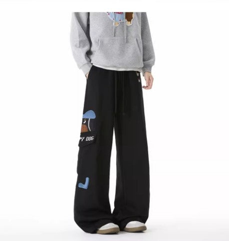 Pantalons de survêtement brodés pour chien Style Homme rétro à poches multiples Pantalons décontractés polyvalents à cordon de serrage amples et athlétiques de rue