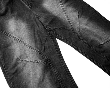 Pantalons en denim délavés usés plissés à revers de style urbain unisexe à jambes larges et droites