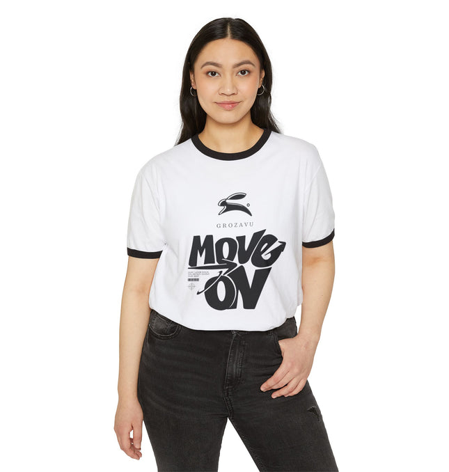 Unisex Cotton Ringer T-Shirt - 'Move On' Graphic Tee for Casual Style