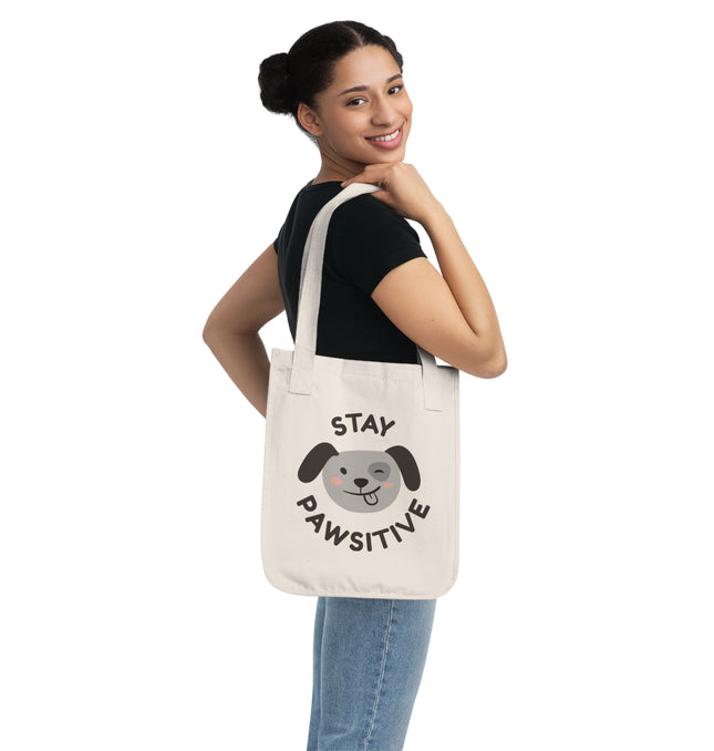 Stay Positive Organic Canvas Tote Bag - Eco-Friendly Dog Lover's Tote for Everyday Adventures