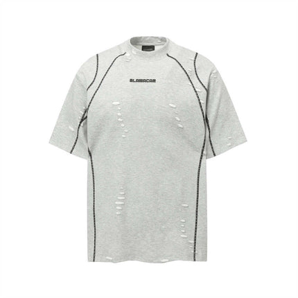 Punk Distressed Short Sleeve T-Shirt – Loose Fit with patchwork and ripped details, offering a relaxed fit and premium comfort.