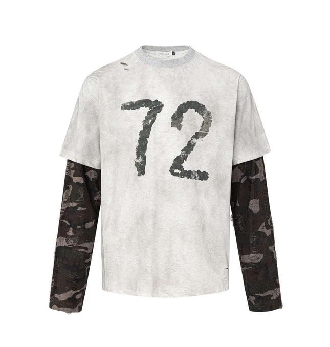 T-Shirt a Maniche Lunghe in Cotone con Stampa Letteraria a Due Pezzi