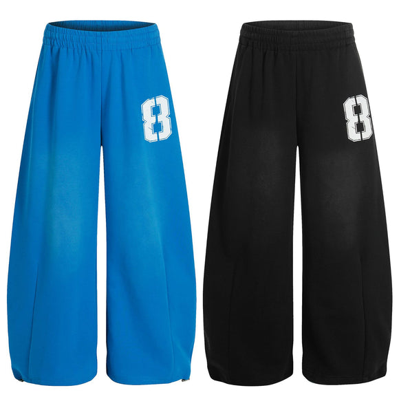 Retro Stylish  Letter Print Deconstructed Loose Wide-Leg Men's Knife Pants