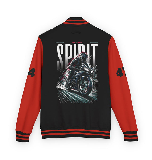 Unisex Heavyweight Letterman Jacket with Retro Motorcycle Design – Perfect for Spirit Events & Everyday Style