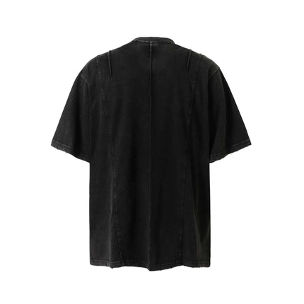 Back view of Retro Washed Pocket Embroidery T-Shirt – Loose Fit showing its relaxed design and premium fabric.