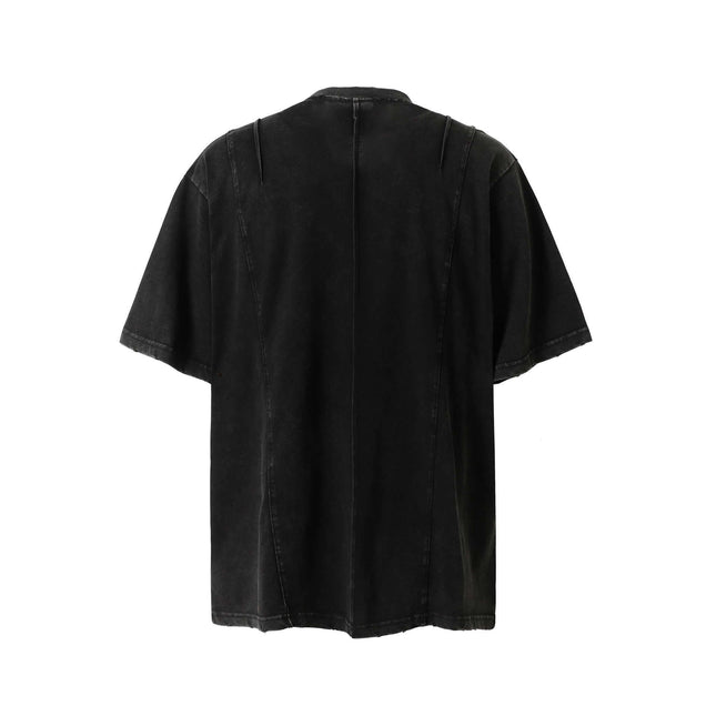 Back view of Retro Washed Pocket Embroidery T-Shirt – Loose Fit showing its relaxed design and premium fabric.