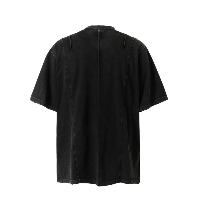 Back view of Retro Washed Pocket Embroidery T-Shirt – Loose Fit showing its relaxed design and premium fabric.