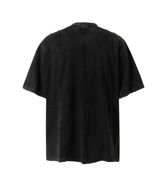 Back view of Retro Washed Pocket Embroidery T-Shirt – Loose Fit showing its relaxed design and premium fabric.