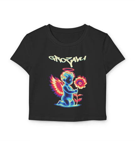 Groovy Angel Women's Baby Tee - Retro Vibe Graphic Crop Top
