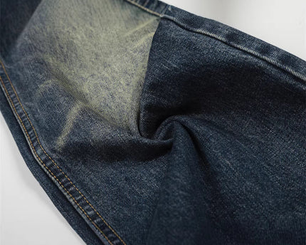 Jeans Vintage pentru Bărbați, Alb Spălat Distressed, Croi Drept, Fit Casual Larg, Stil Pantaloni cu Picior Larg, Brand de Modă