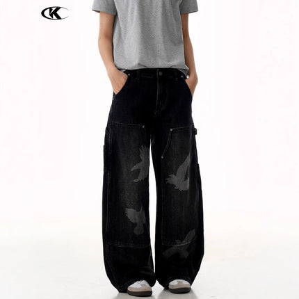 Taube Druck Weite Beinform Jeans – Lockere Passform