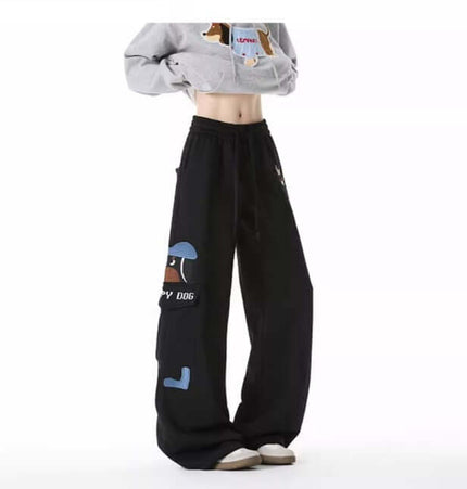 Dog Embroidered Sweatpants - Loose Fit showcasing a relaxed, vintage style with playful dog designs.