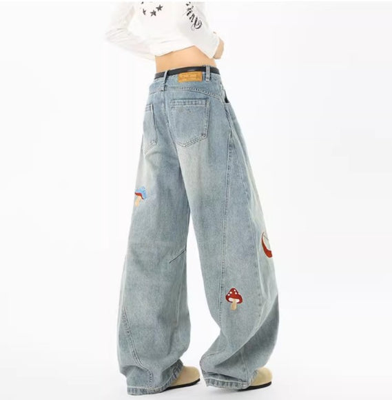 Jeans en patchwork amusants de streetwear pour hommes, tendance, déstructurés, brodés, pantalons à coupe propre, jeans droits lavés