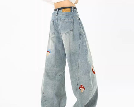 Jeans en patchwork amusants pour hommes de la rue principale, tendance automne, déstructurés, brodés, pantalons à taille haute, lavés, coupe droite