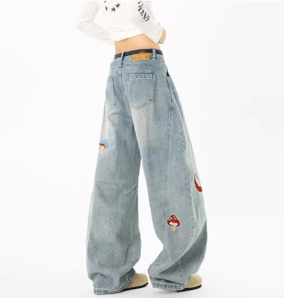 Jeans en patchwork amusants pour hommes de la rue principale, tendance automne, déstructurés, brodés, pantalons à taille haute, lavés, coupe droite