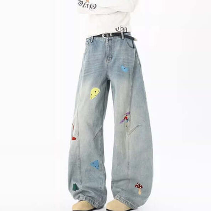 Knife-Cut Embroidered Pants – Loose Fit showcasing bold street style with unique knife-cut design and subtle embroidery.