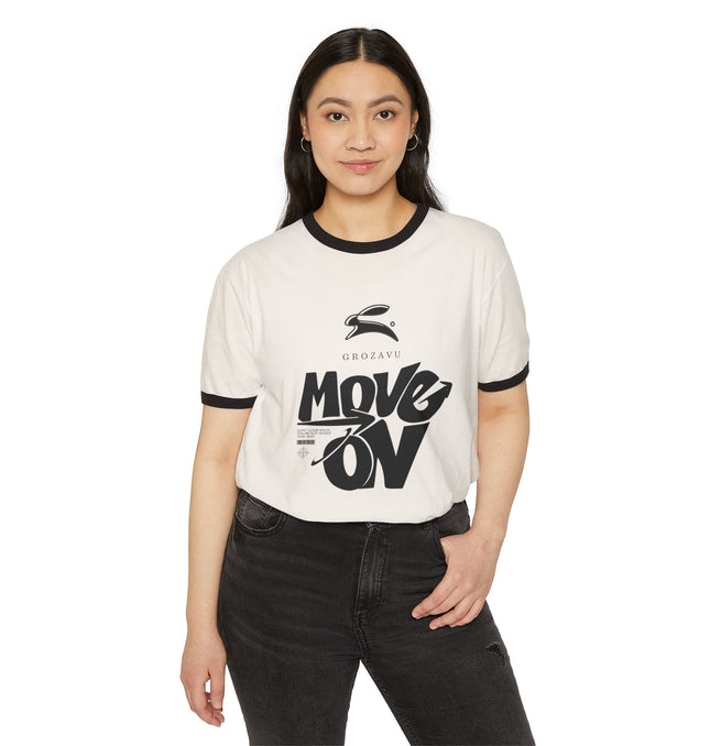 Unisex Cotton Ringer T-Shirt - 'Move On' Graphic Tee for Casual Style