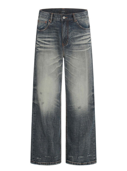 Model wearing Gray Blue polish white washed denim pants by Grozavu