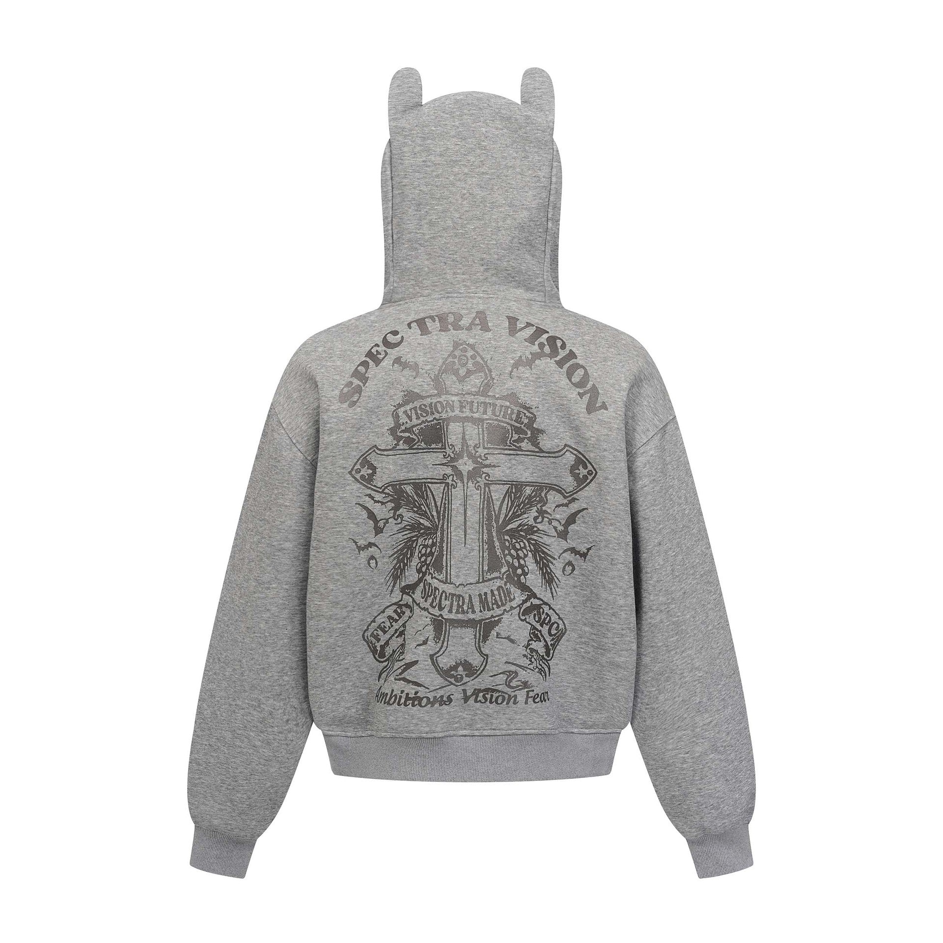 Vintage hoodie | Cross letter print hoodie | Distressed zip-up sweatshirt | Unisex streetwear jacket | Loose fit hoodie black | Casual streetwear hoodie gray