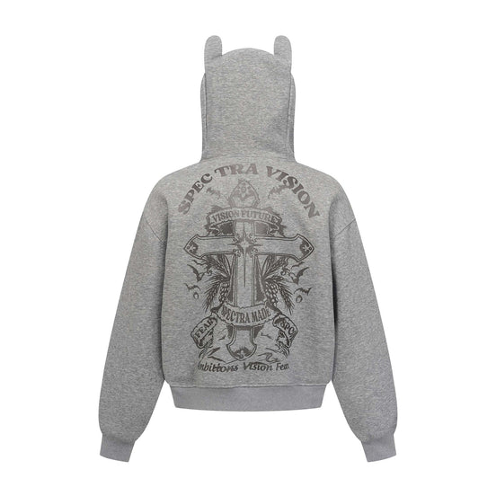 Vintage hoodie | Cross letter print hoodie | Distressed zip-up sweatshirt | Unisex streetwear jacket | Loose fit hoodie black | Casual streetwear hoodie gray