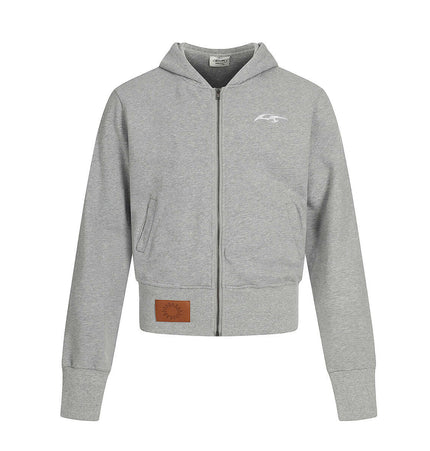 Washed Retro Zip Hooded Jacket – Fitted in gray with geometric pattern and soft cotton fabric for casual style.