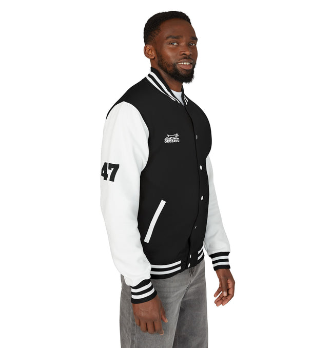 Unisex Heavyweight Letterman Jacket with Retro Motorcycle Design – Perfect for Spirit Events & Everyday Style