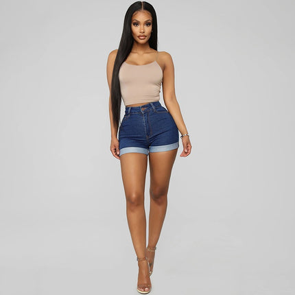 Fashionable Minimalist Elastic Denim Shorts for Women at €29.00