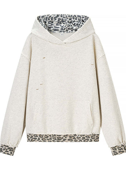 gray animal pattern patchwork perforated sweatshirt with Grozavu logo