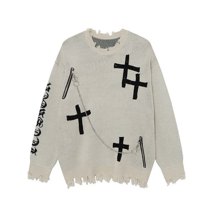 Cross Jacquard Knit Sweater – Loose Fit