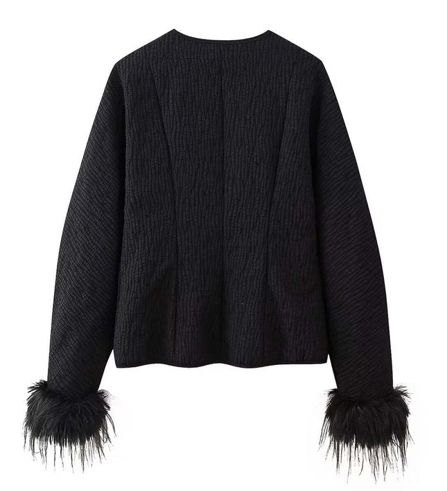 Women’s Fur Cuff Single Breasted Jacket – Casual Fit