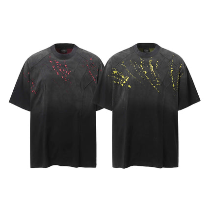 Retro Splatter Print T-Shirt – Loose Fit featuring playful splatter design in red and yellow.